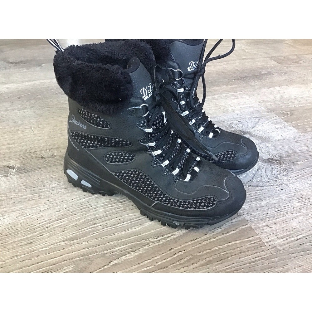 Skechers D'Lites Boots Bomb Cyclone Ankle Faux Fur Lined Size 9.5 Black #48634